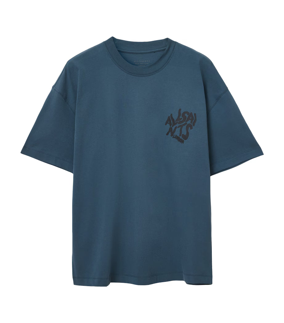 AllSaints Orlando Logo Print Oversized T-Shirt Sunil Blue