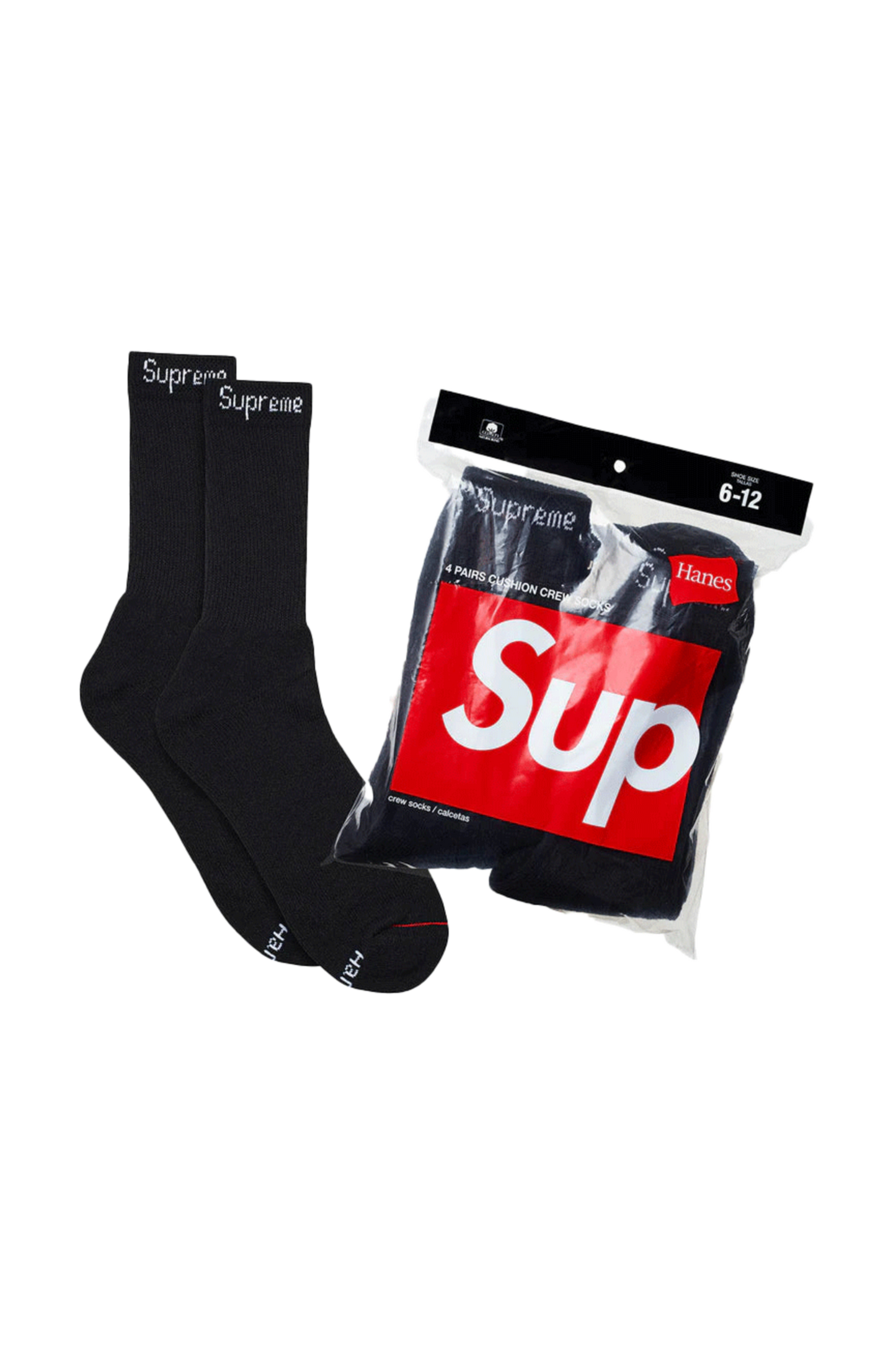Supreme Hanes Crew Socks 4 Pack Black