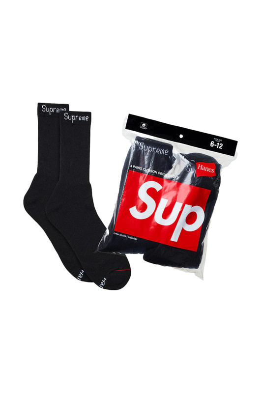 Supreme Hanes Crew Socks 4 Pack Black - Qualité Los Angeles