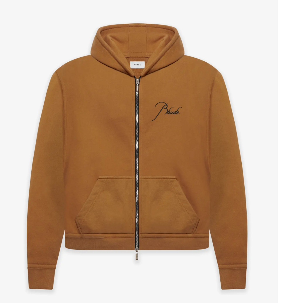 Rhude Zip Up Embroidered Hoodie Brown - Qualité Los Angeles