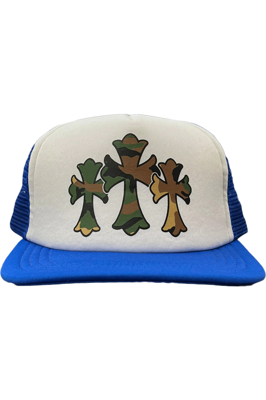 Chrome Hearts Triple Cross Camo Trucker Hat Blue - Qualité Los Angeles