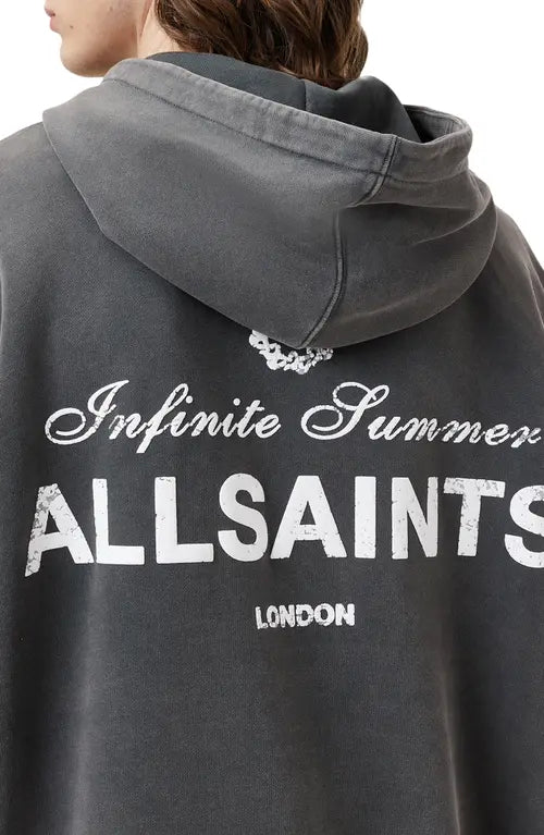 AllSaints Soleil Oth Cotton Graphic Hoodie Washed Black
