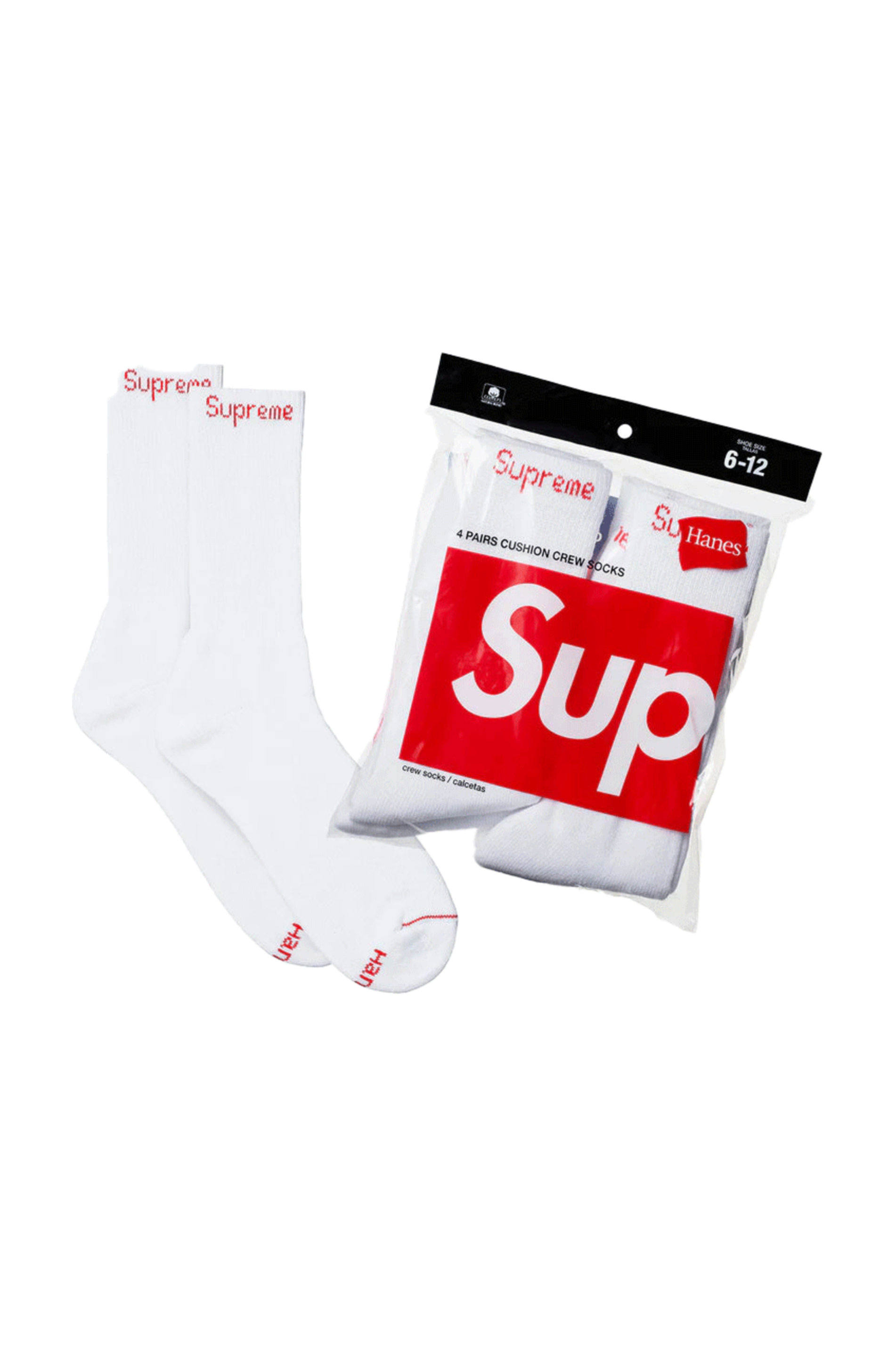 Supreme Hanes Crew Socks 4 Pack White - Qualité Los Angeles