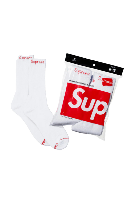 Supreme Hanes Crew Socks 4 Pack White - Qualité Los Angeles