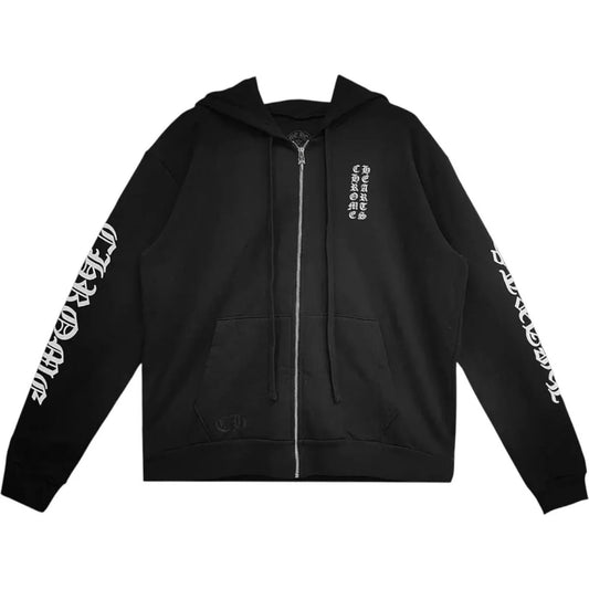 Chrome Hearts Vertical Logo Zip Up Hoodie Black - Qualité Los Angeles