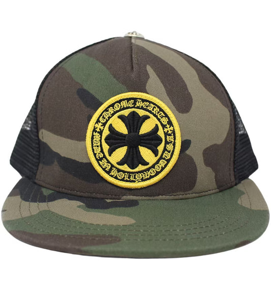 Chrome Hearts Cross Plus Camo Trucker Hat Black