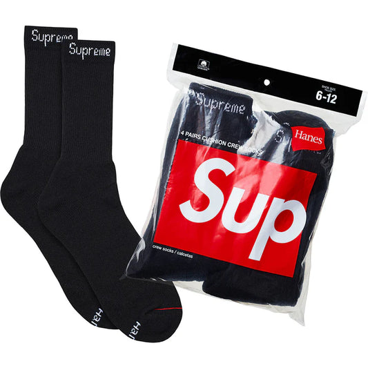 Supreme Hanes Crew Socks 4 Pack Black