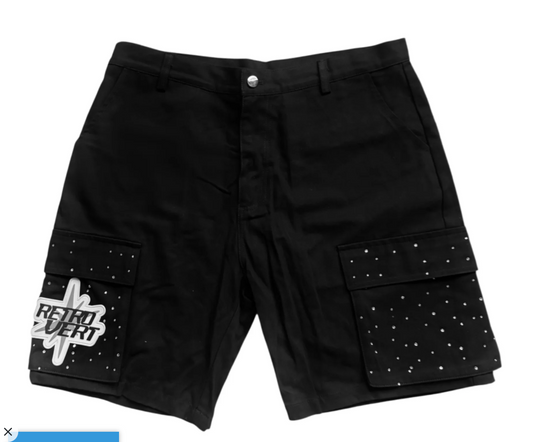 RETROVERT RHINESTONE CARGO SHORTS BLACK