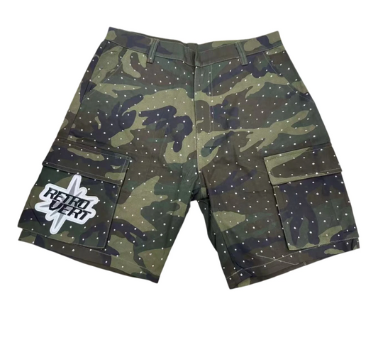 RETROVERT RHINESTONE CAMO SHORTS - GREEN