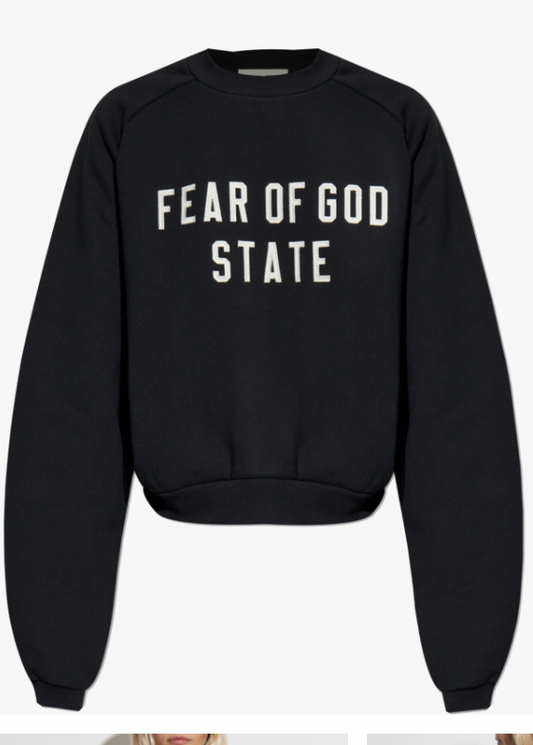 FEAR OF GOD ESSENTIALS BLACK SWEATSHIRT WITH EMBROIDERED LOGO - Qualité Los Angeles