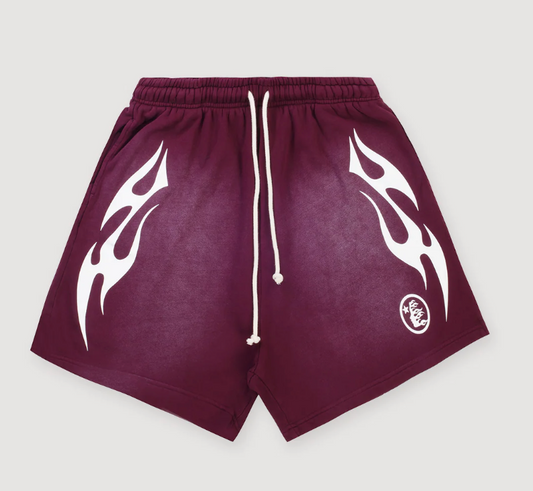 Hellstar Flame Shorts Burgundy - Qualité Los Angeles