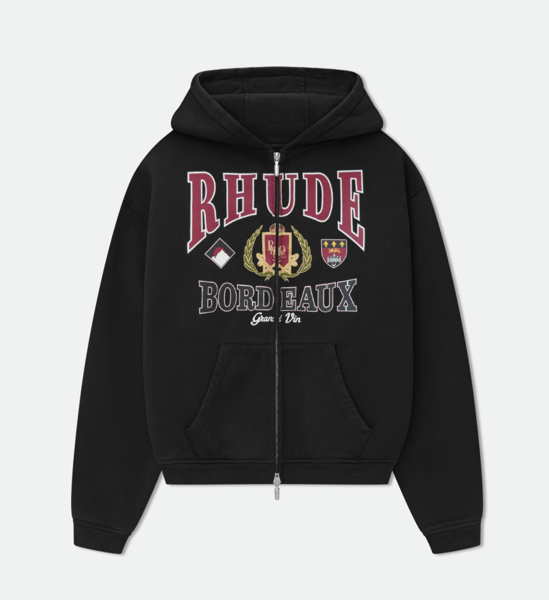 RHUDE Bordeaux Grand Vin Zip-Up Hoodie - Qualité Los Angeles