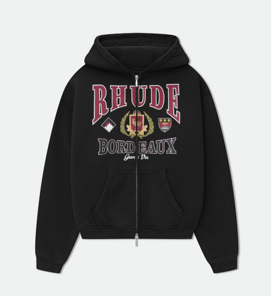 RHUDE Bordeaux Grand Vin Zip-Up Hoodie - Qualité Los Angeles