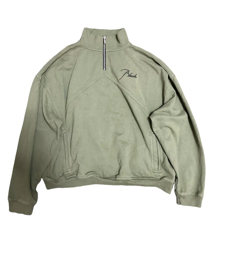 Rhude Classique Green Quarter-Zip Sweatshirt - Qualité Los Angeles