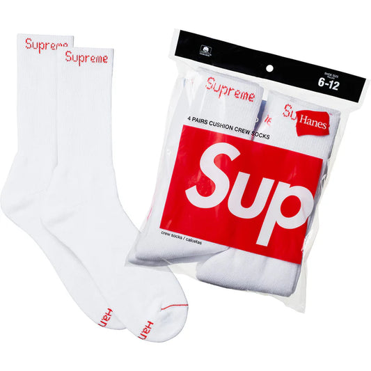 Supreme Hanes Crew Socks 4 Pack White