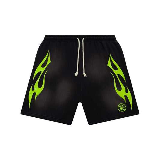 HellStar Flame Shorts Black Green - Qualité Los Angeles