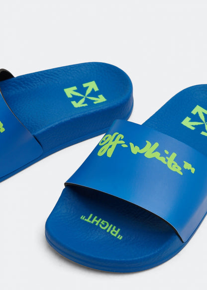 OFF White Pool Slides Blue/Green For Kids